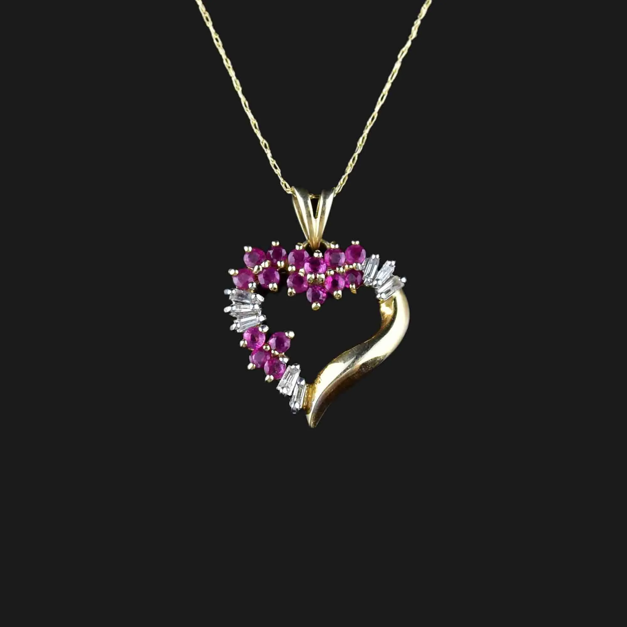 10K Gold Diamond Ruby Heart Pendant Necklace