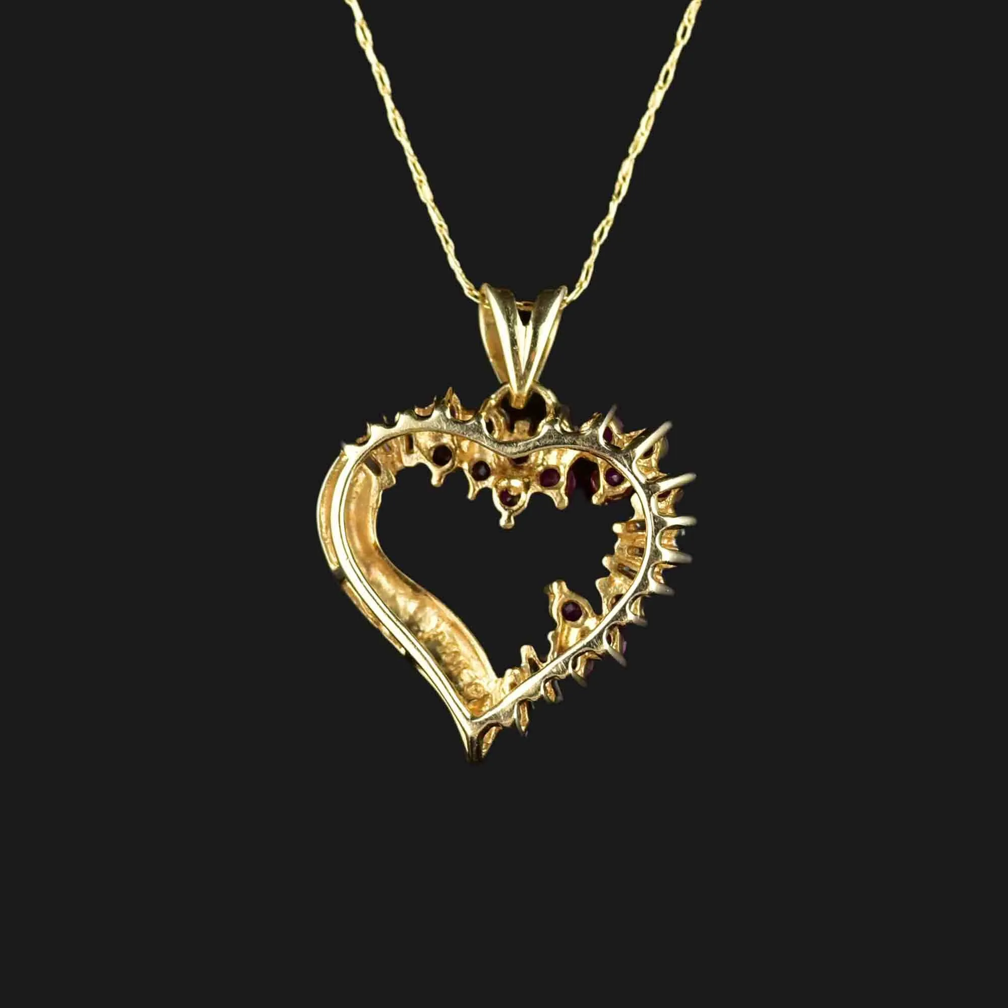 10K Gold Diamond Ruby Heart Pendant Necklace