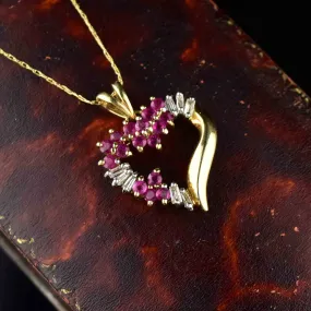 10K Gold Diamond Ruby Heart Pendant Necklace