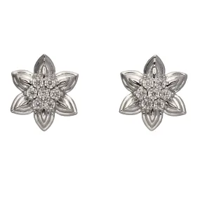 10K White Gold Diamond Flower Stud Earrings