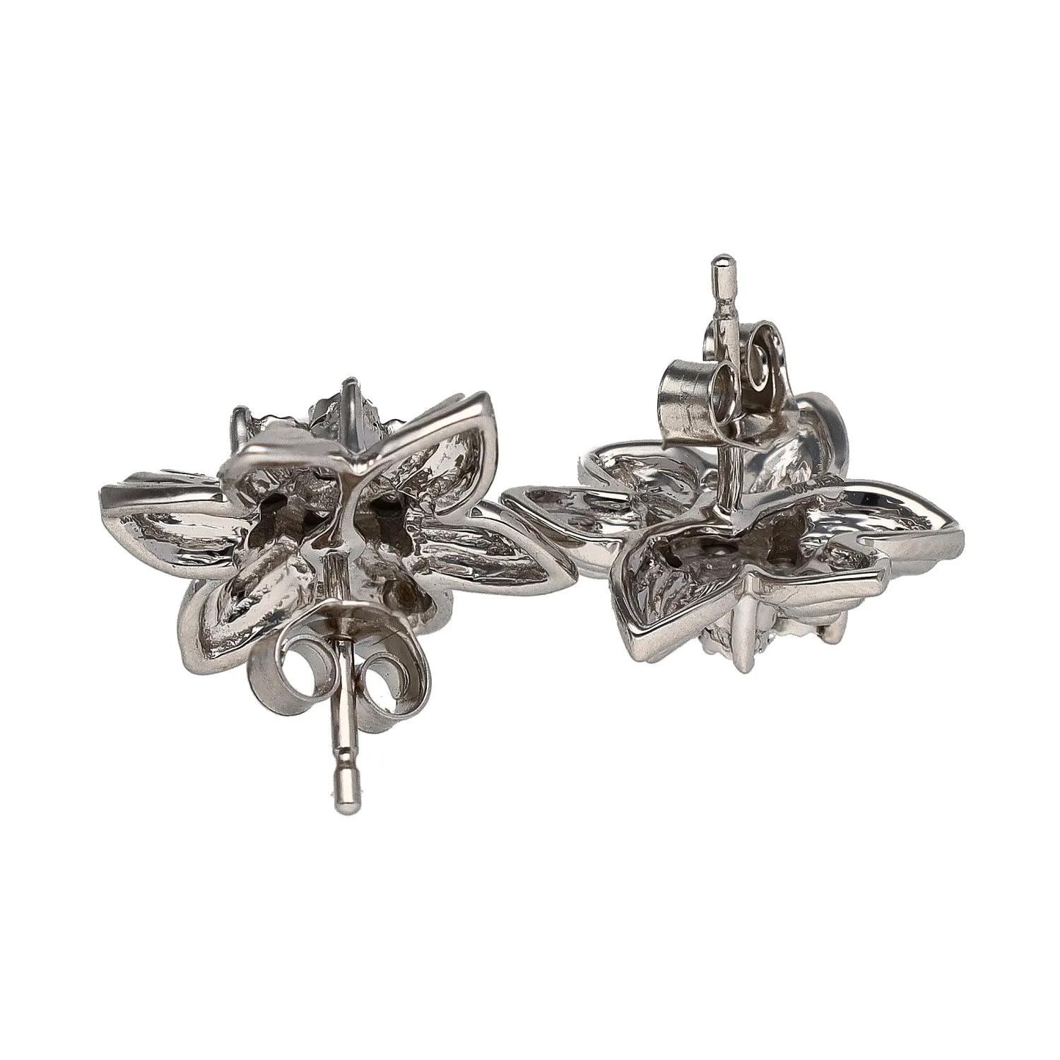 10K White Gold Diamond Flower Stud Earrings