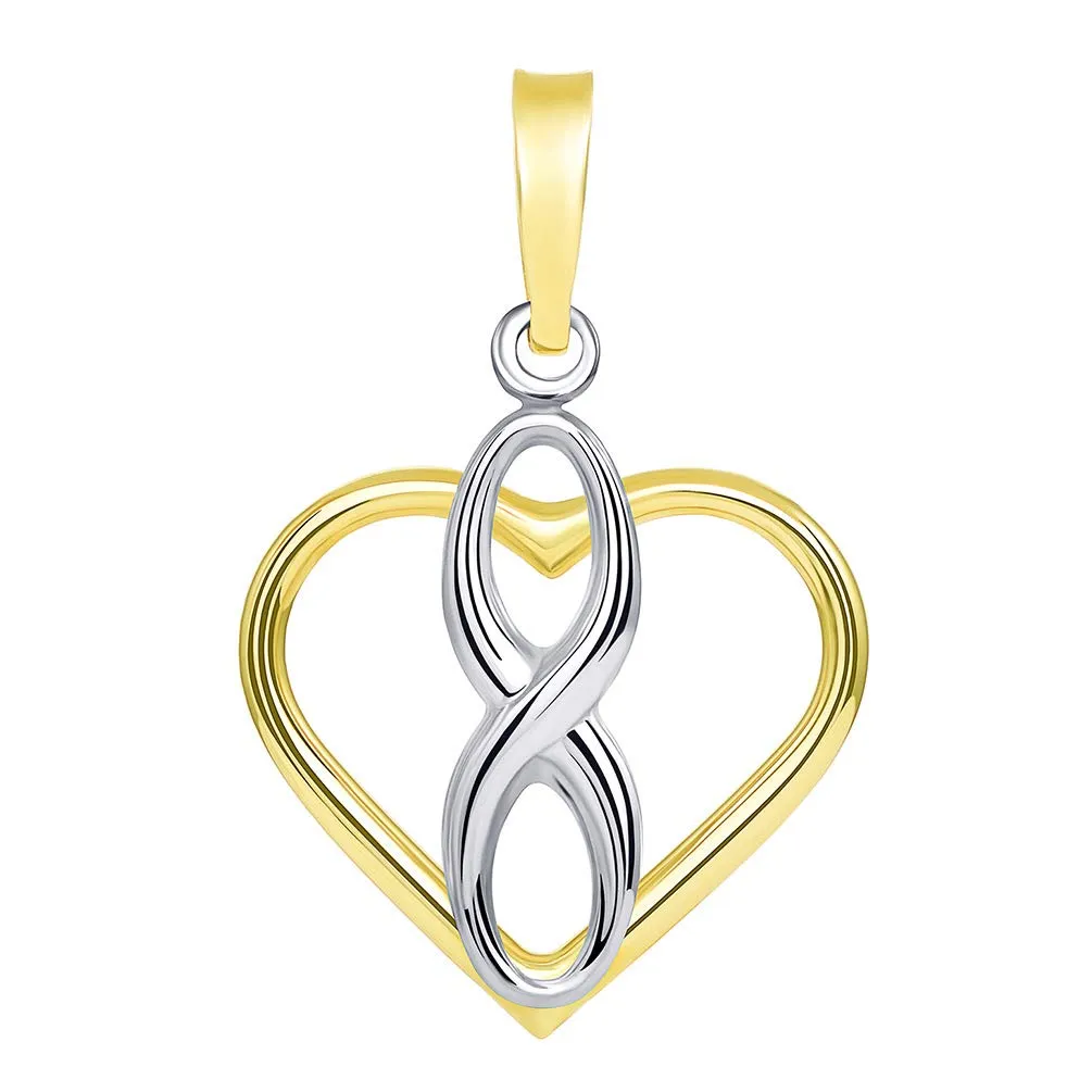 14k Two Tone Gold Vertical Infinity Sign in Open Heart Pendant Necklace