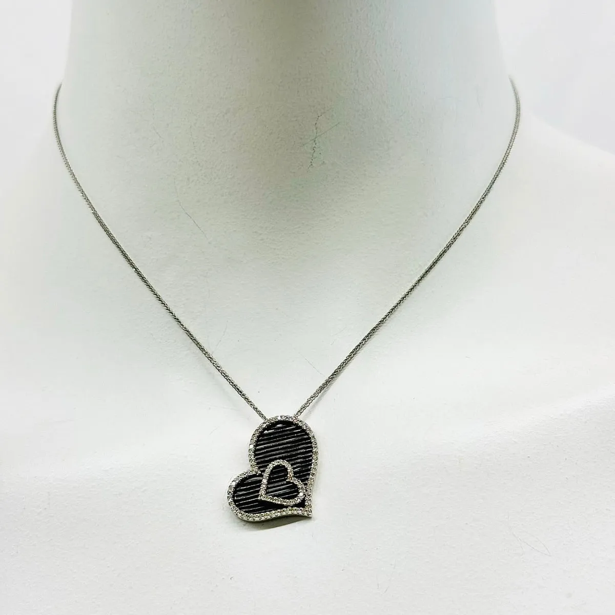 14K White Gold 15" Necklace with Diamond Heart Pendant