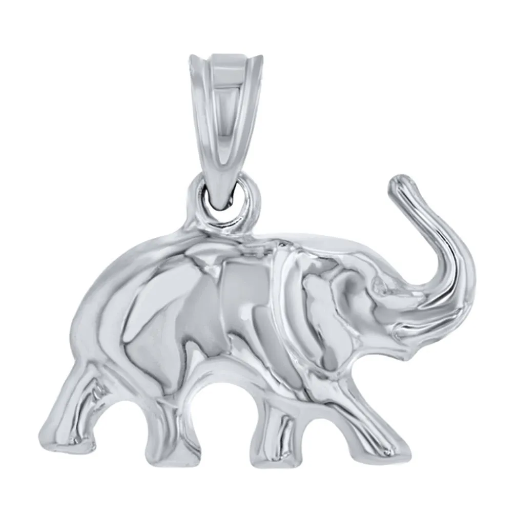 14K White Gold Polished Elephant Good Luck Animal Pendant Necklace