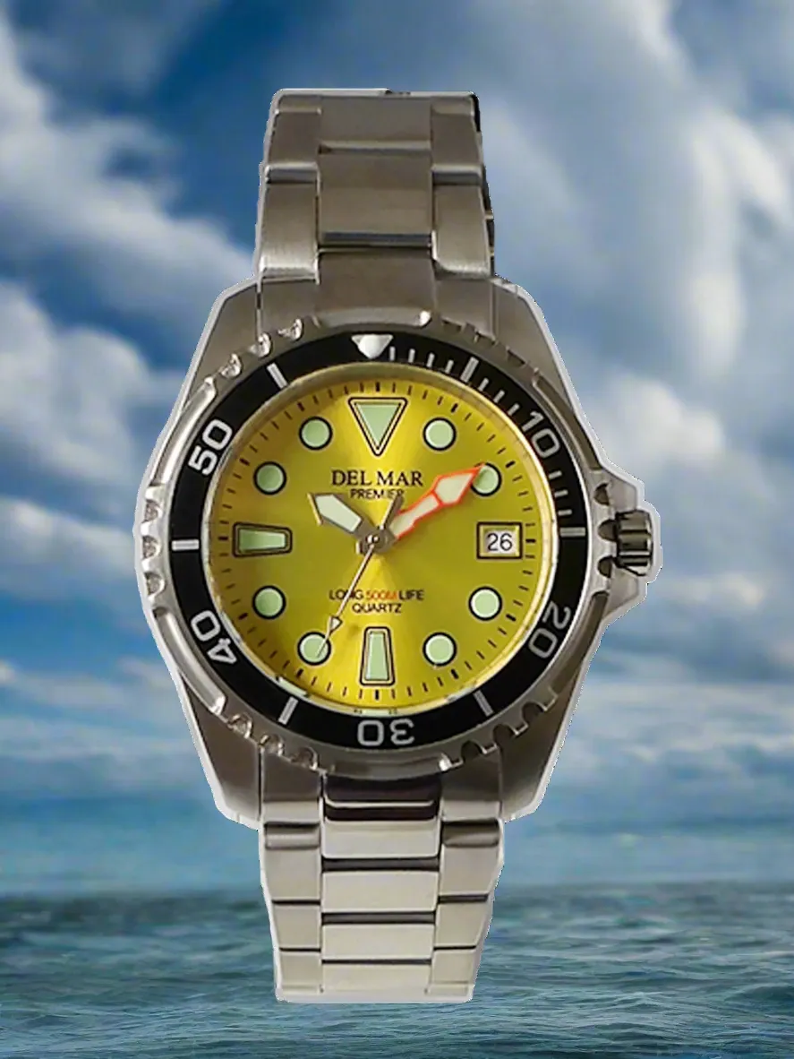 500 Meter Men's Premier Pro Dive Watch, Yellow Dial  - #50423