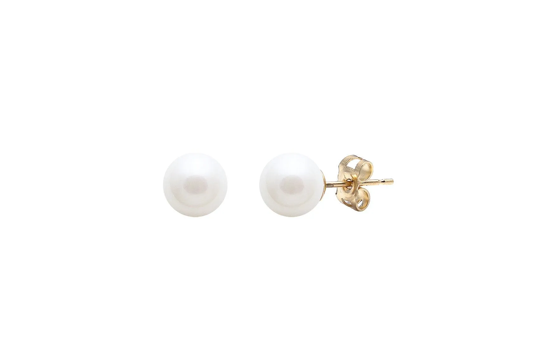 9ct Gold White Round Cultured River Pearl Stud Earrings