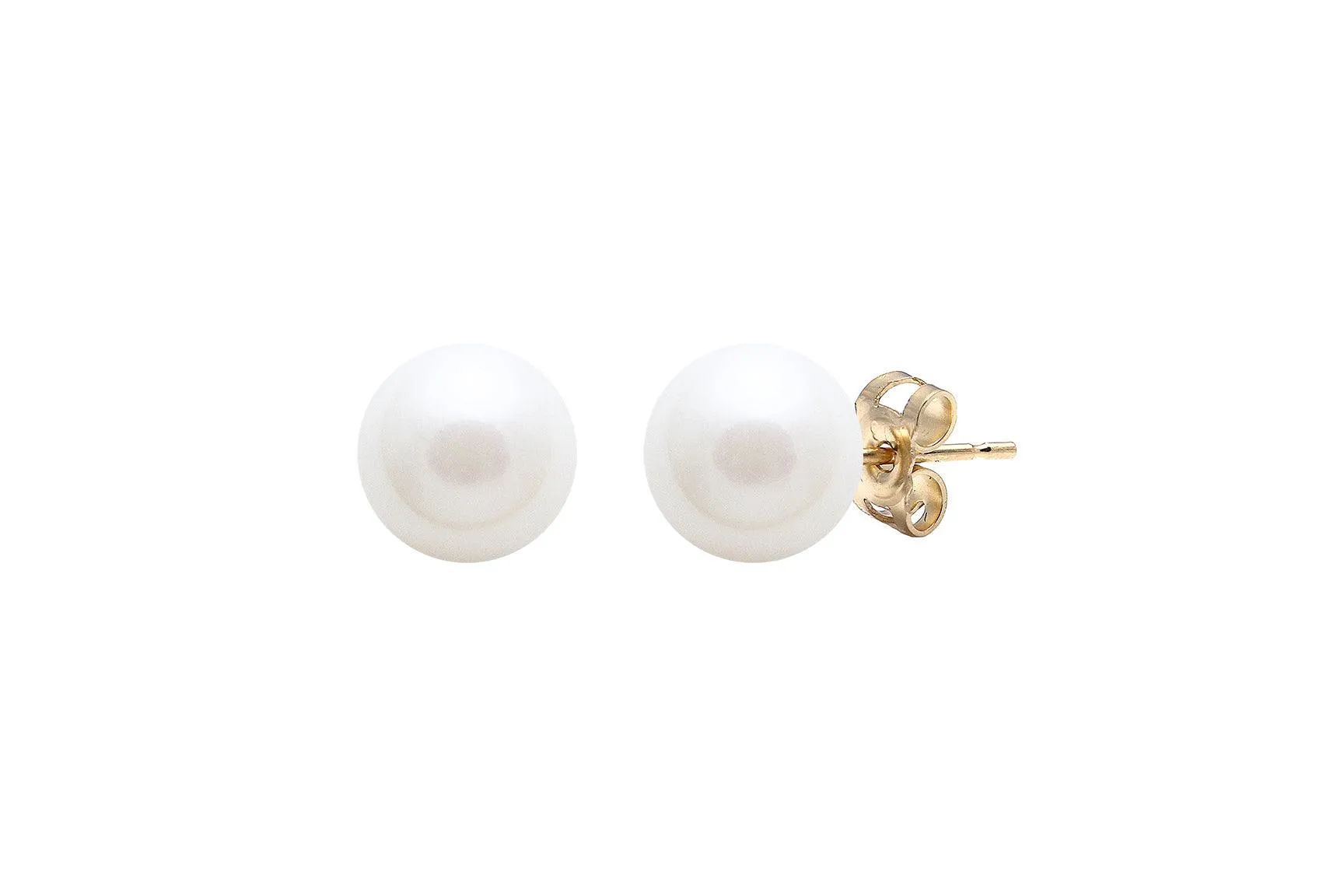 9ct Gold White Round Cultured River Pearl Stud Earrings