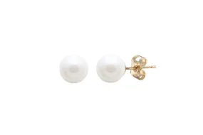 9ct Gold White Round Cultured River Pearl Stud Earrings