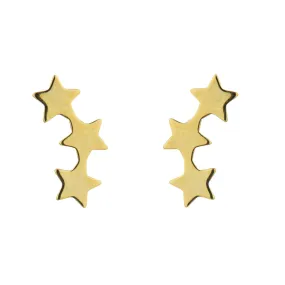 9kt Gold Three Star Stud Earrings