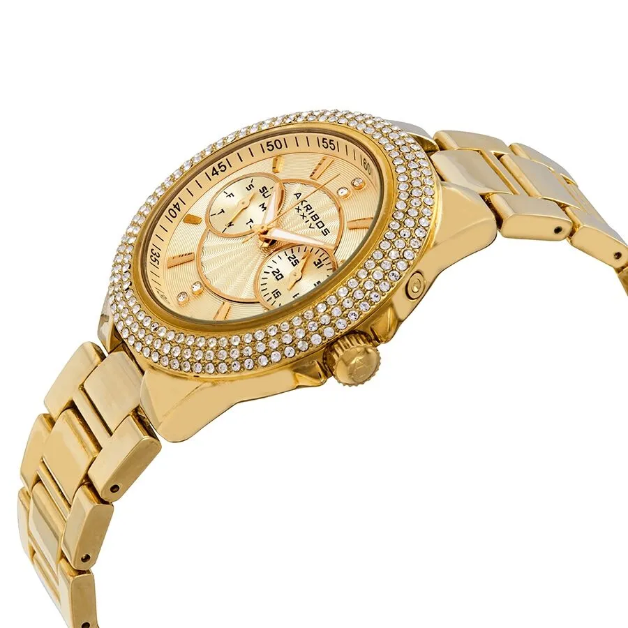 Akribos Xxiv Gold Tone Dial Multi-function Ladies Watch AK789YG