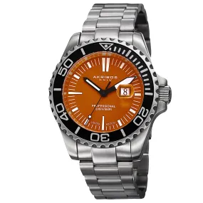 Akribos Xxiv Matte Orange Dial Stainless Steel Men's Watch AK735OR