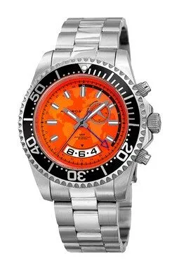 Akribos Xxiv Orange Dial GMT Stainelss Steel Men's Watch AK955SSOR