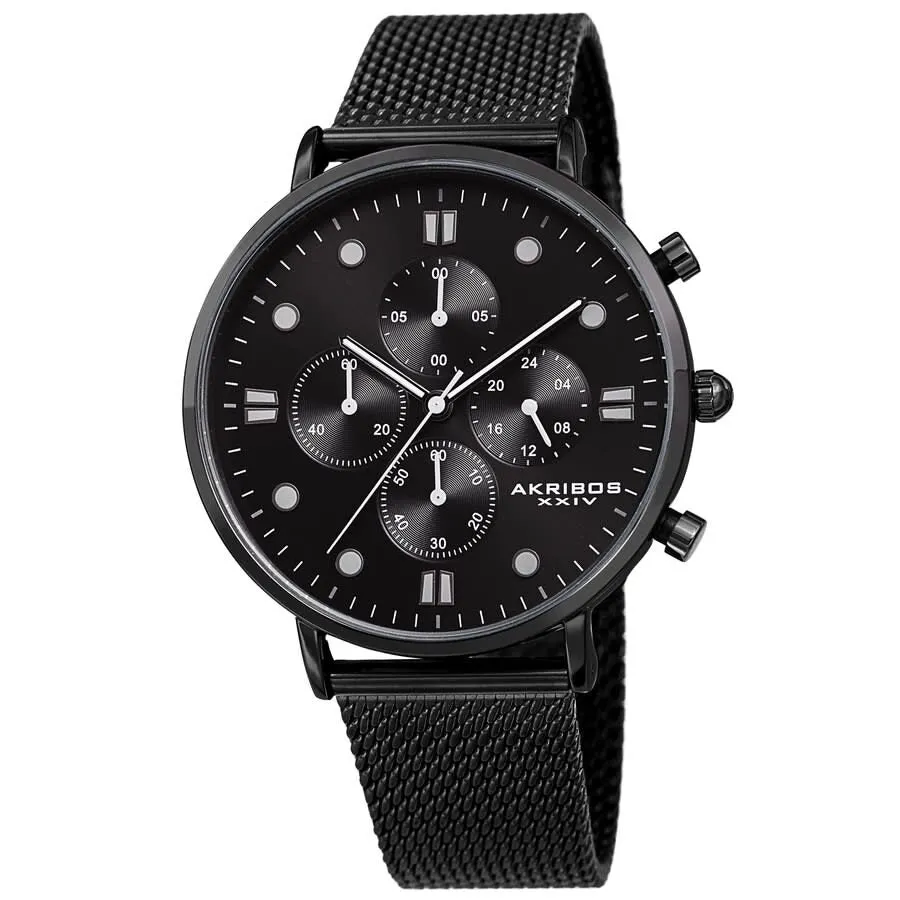 Akribos Xxiv Quartz Black Dial Black-plated Mesh Men's Watch AK1113BK