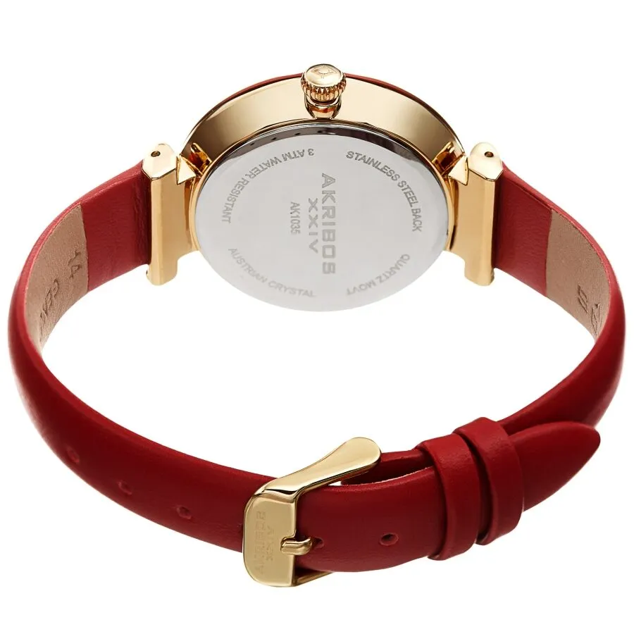 Akribos Xxiv Red Dial Red Leather Ladies Watch AK1035RD