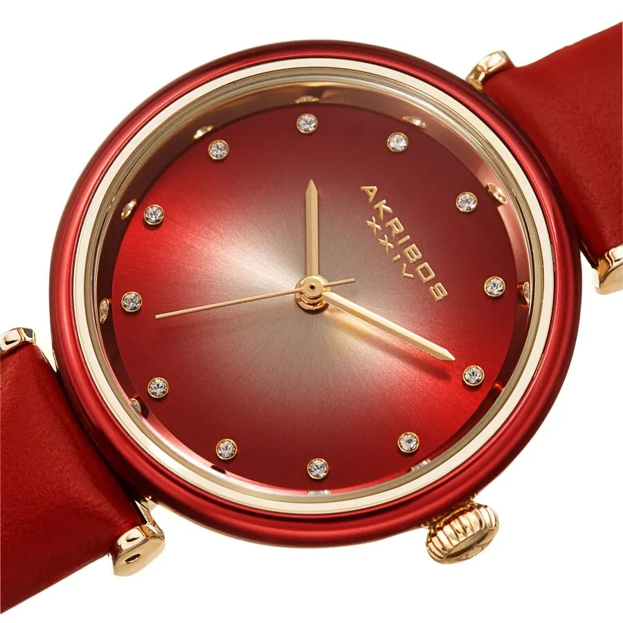 Akribos Xxiv Red Dial Red Leather Ladies Watch AK1035RD