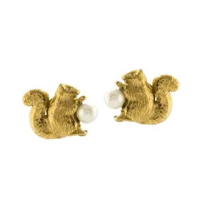 Alex Monroe Squirrel and Pearl Stud Earrings