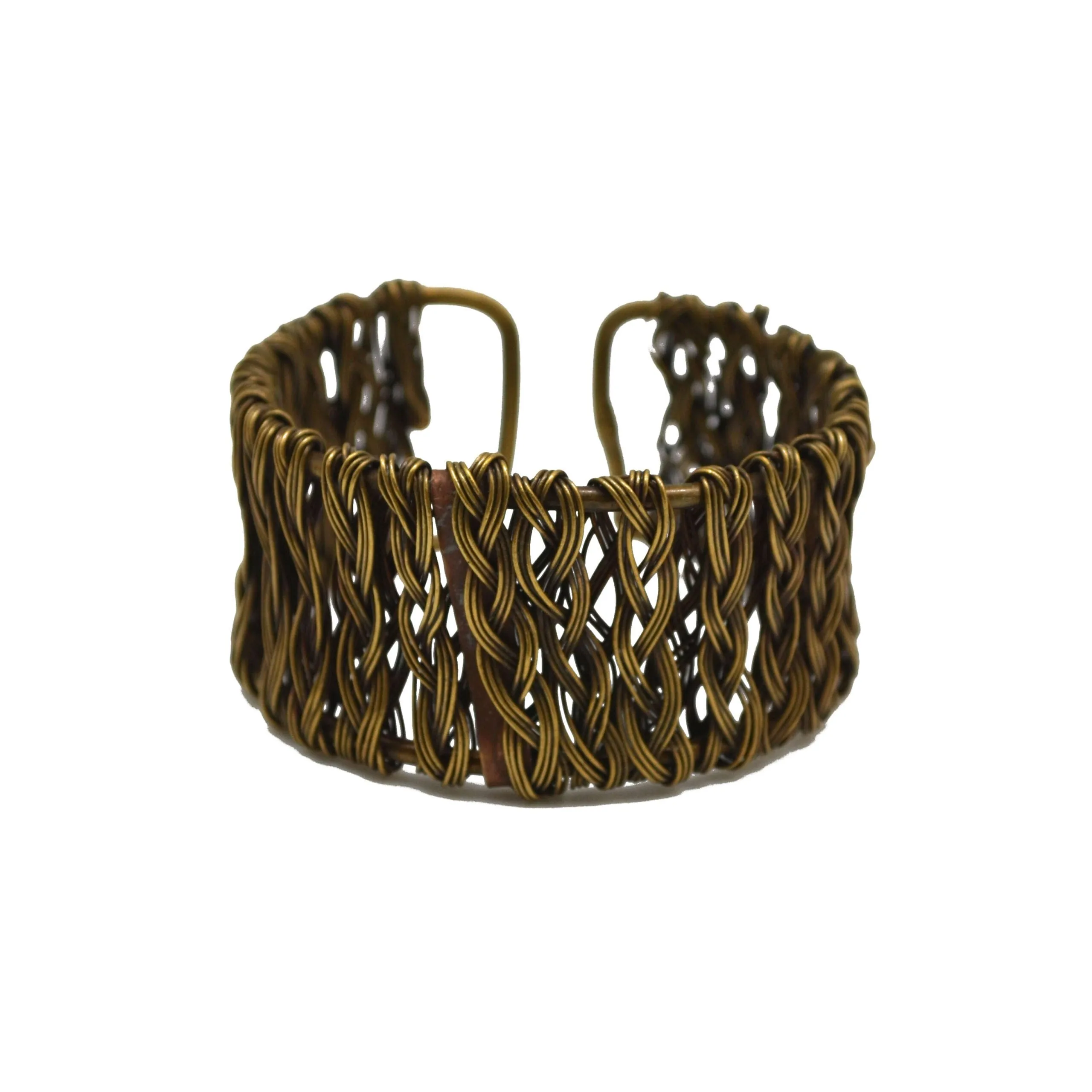 Anju Basketweave Brass Vertical Braided Rows Cuff Bracelet