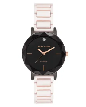 Anne Klein Diamond Black Dial Blush Pink Ceramic Ladies Watch 3365GYLP