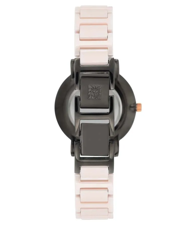 Anne Klein Diamond Black Dial Blush Pink Ceramic Ladies Watch 3365GYLP