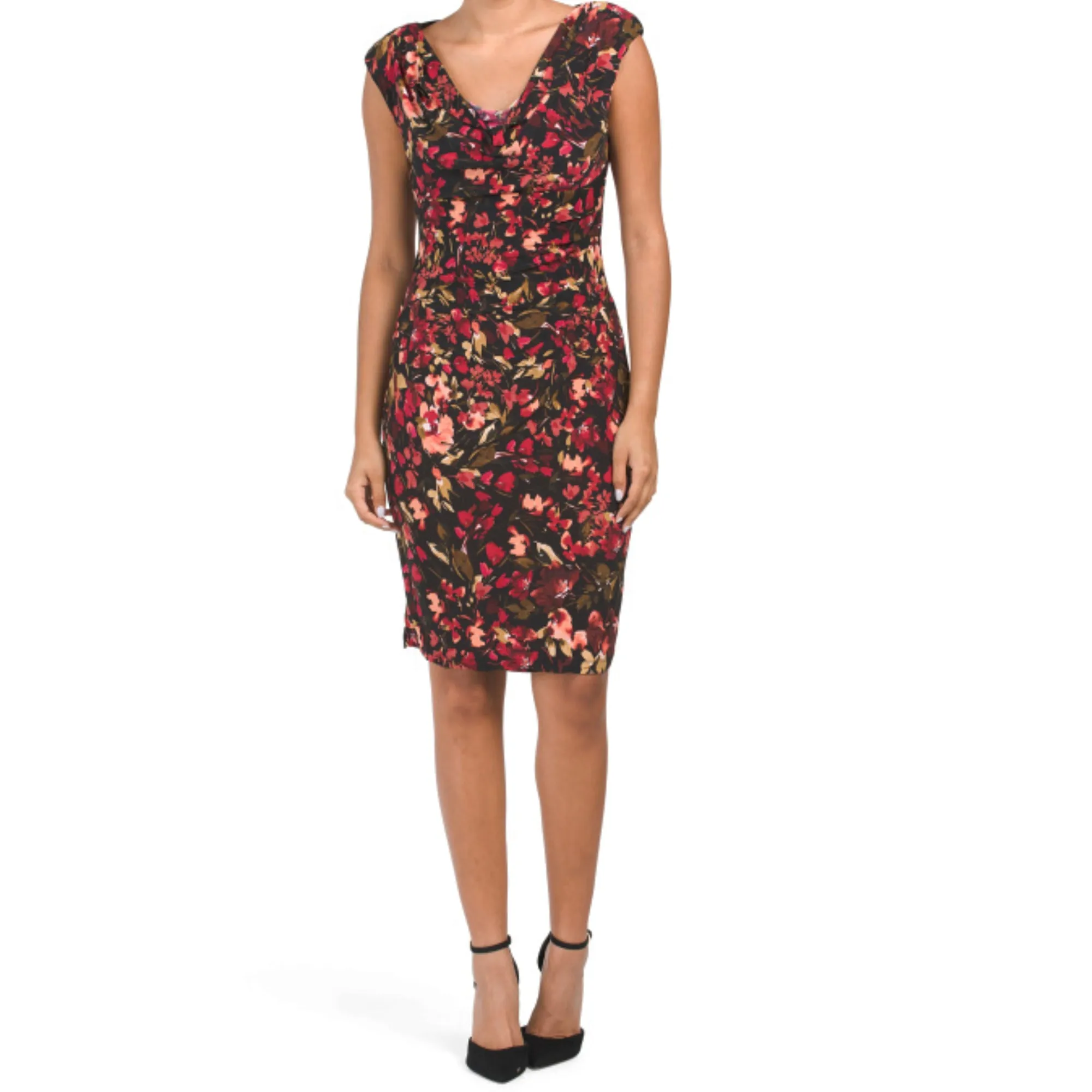 Anne Klein Women's Valerie Floral Print Cowl Neck Mini Dress