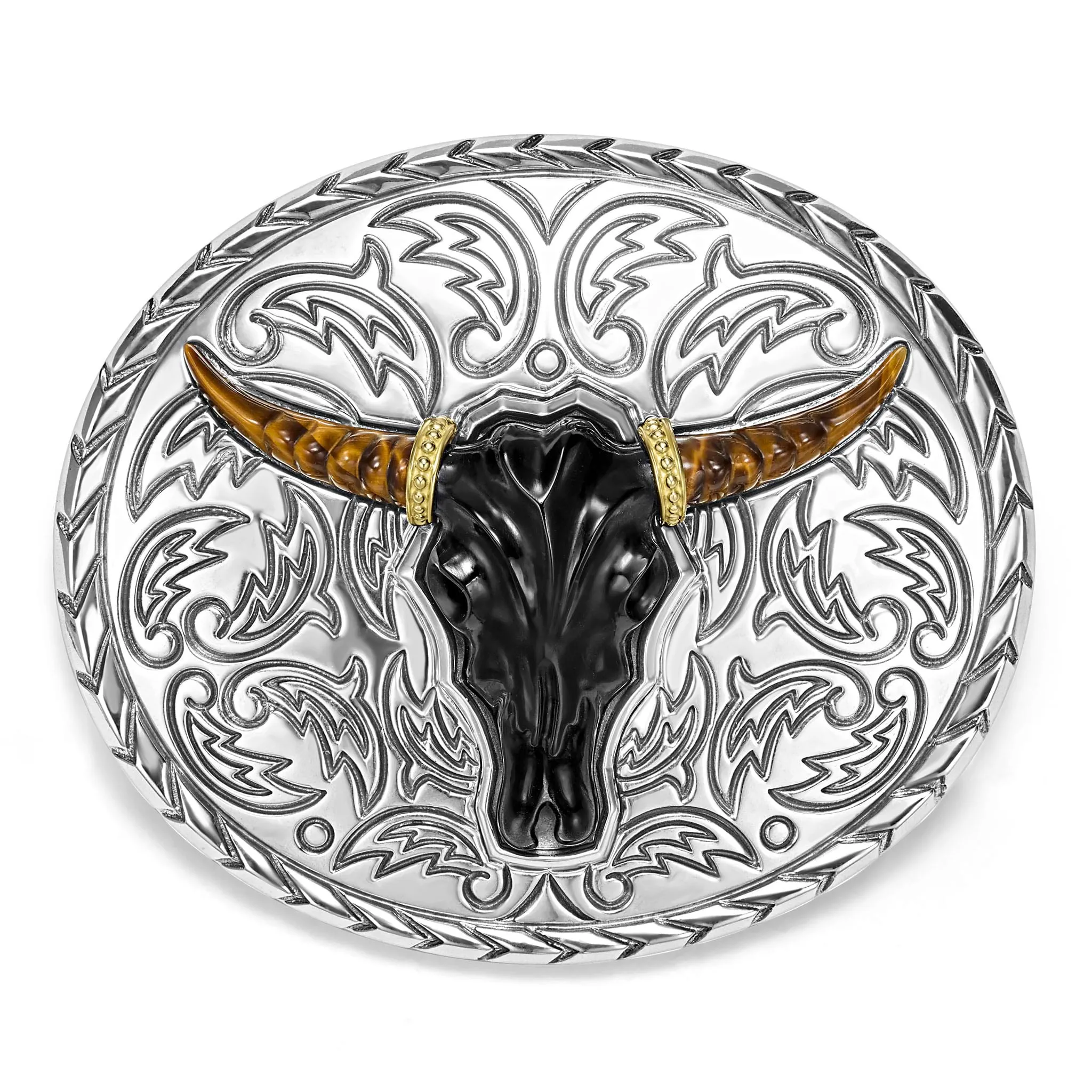 Anthem Black Agate Long Horn Belt Buckle