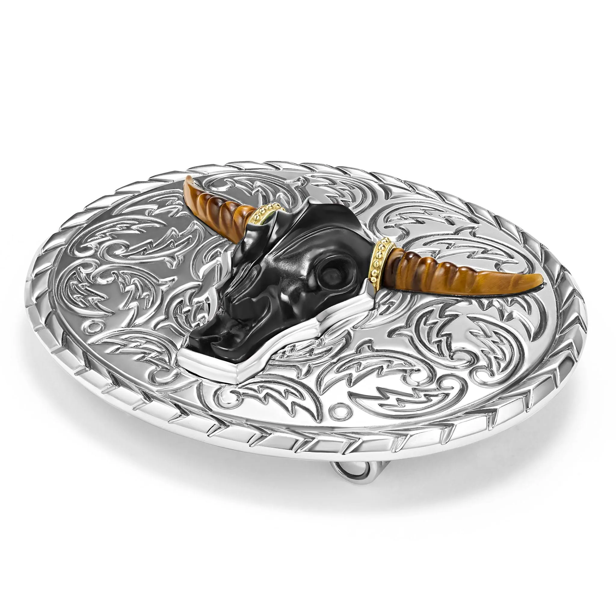 Anthem Black Agate Long Horn Belt Buckle