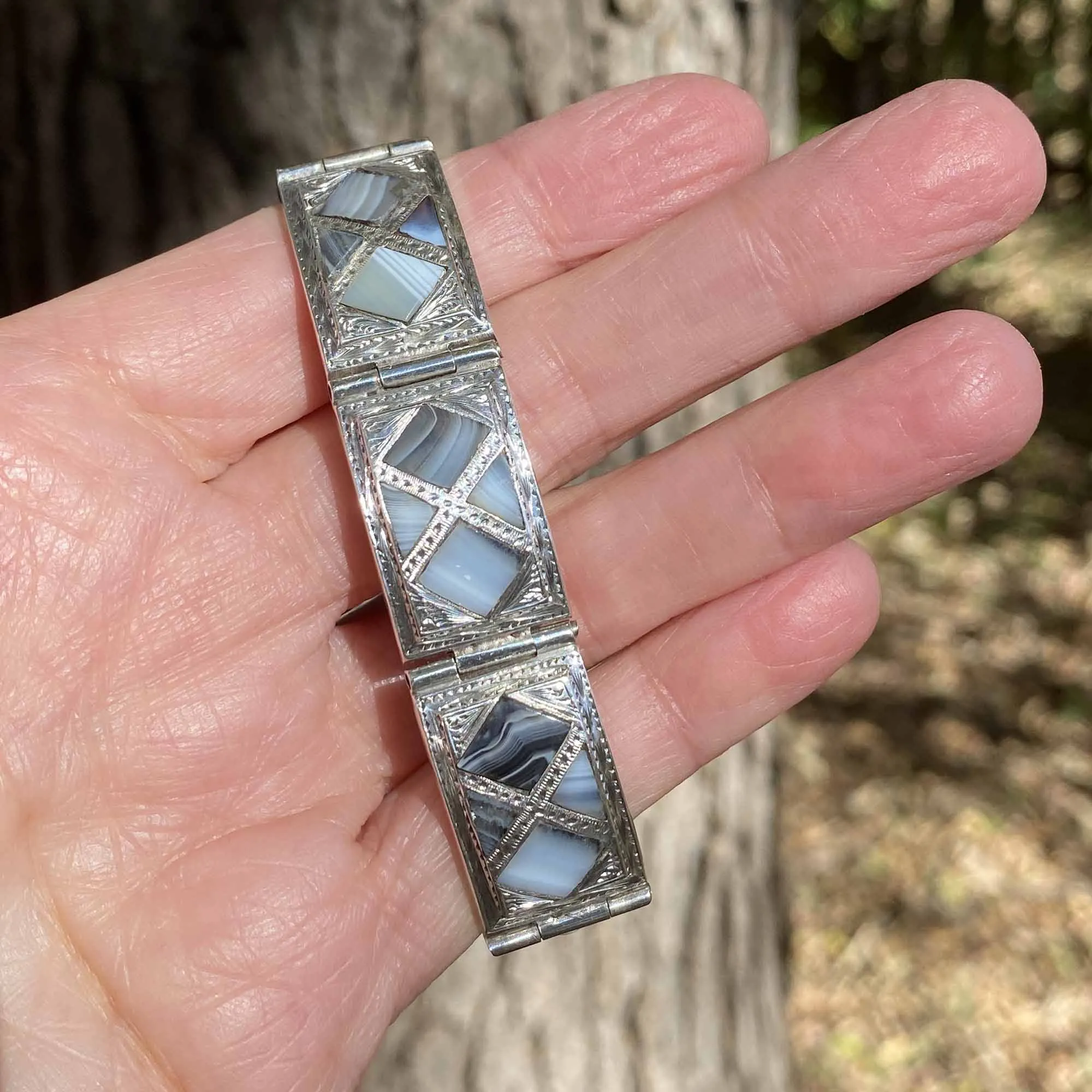 Antique Silver Scottish Montrose Agate Bracelet