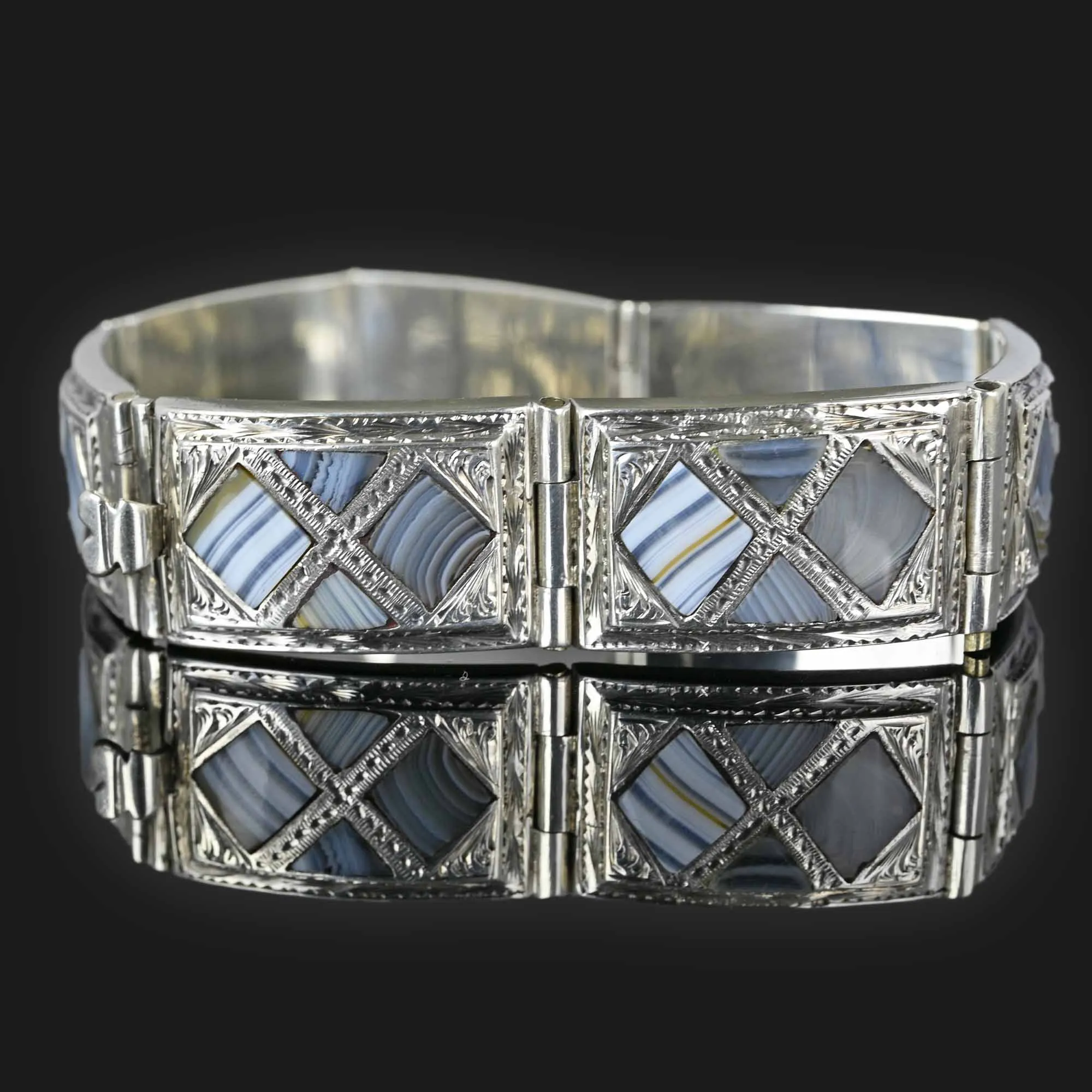 Antique Silver Scottish Montrose Agate Bracelet