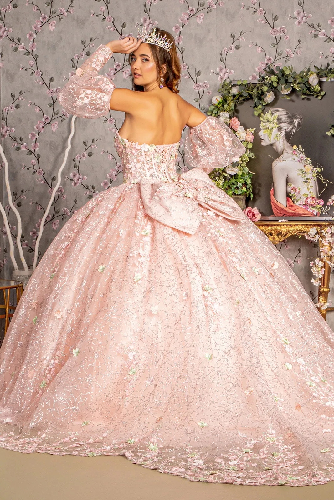 Applique Strapless Puff Sleeve Ball Gown by GLS Gloria GL3466