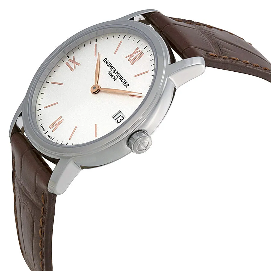 Baume and Mercier Classima Silver Dial Brown Leather Ladies Watch 10147