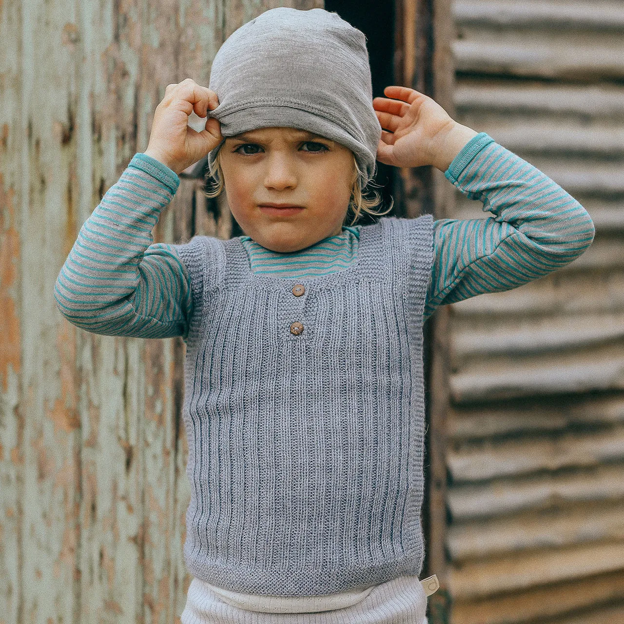 Beanie in Wool/Silk - Grey (0-5y)