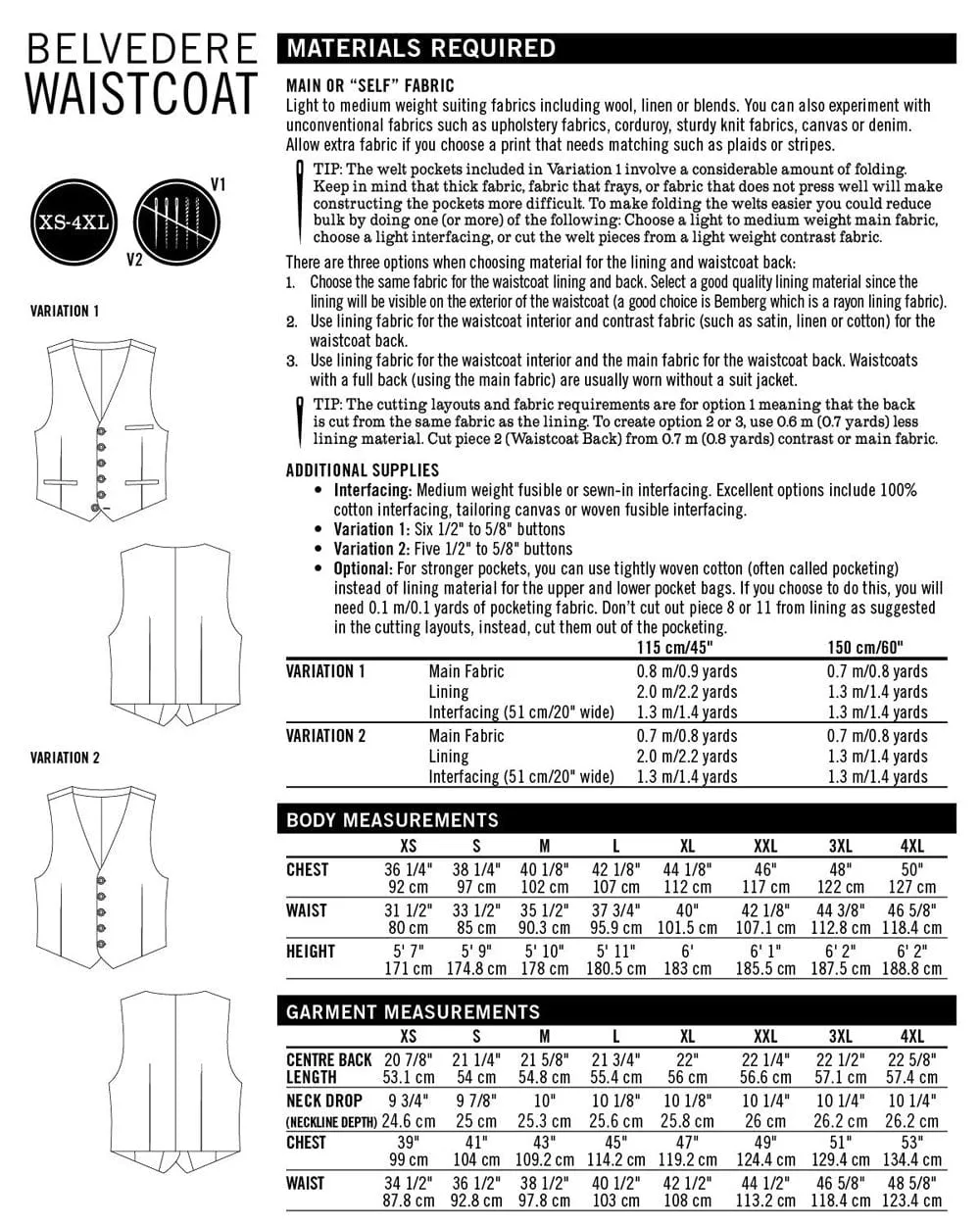 Belvedere Waistcoat Men's Sewing Pattern, Thread Theory