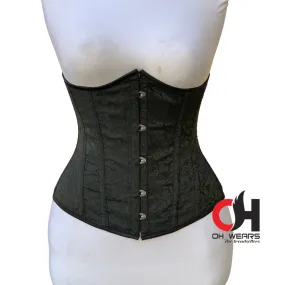 Black Brocade Underbust Corset - Steel Boned