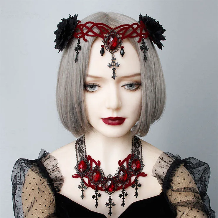 Black Gothic Red Gem Hair Ornament