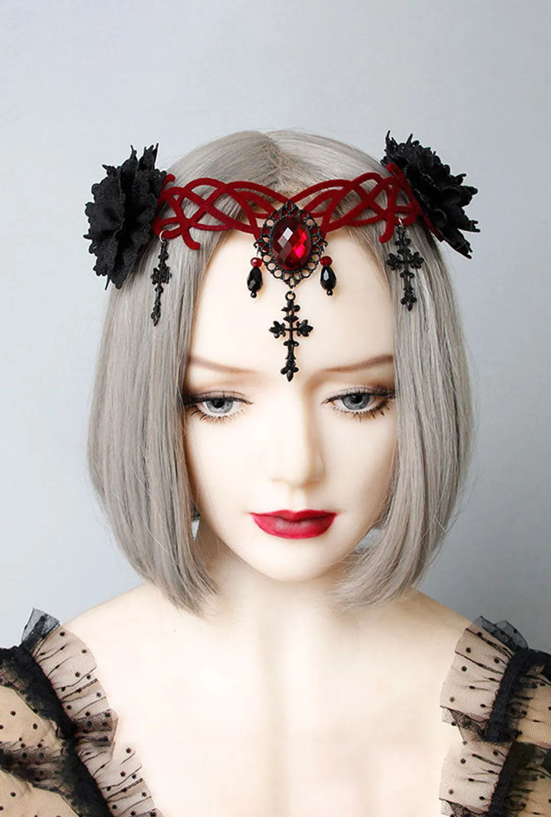 Black Gothic Red Gem Hair Ornament