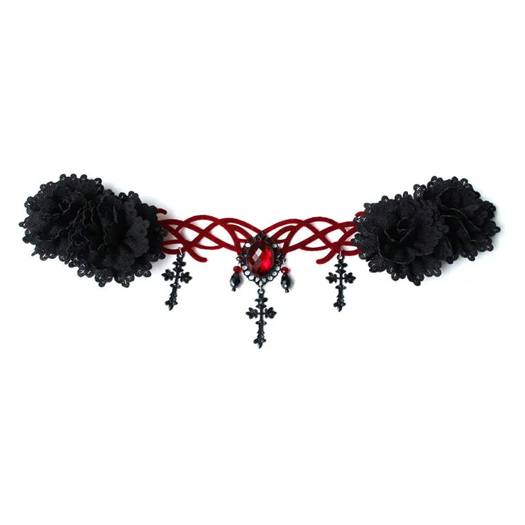 Black Gothic Red Gem Hair Ornament