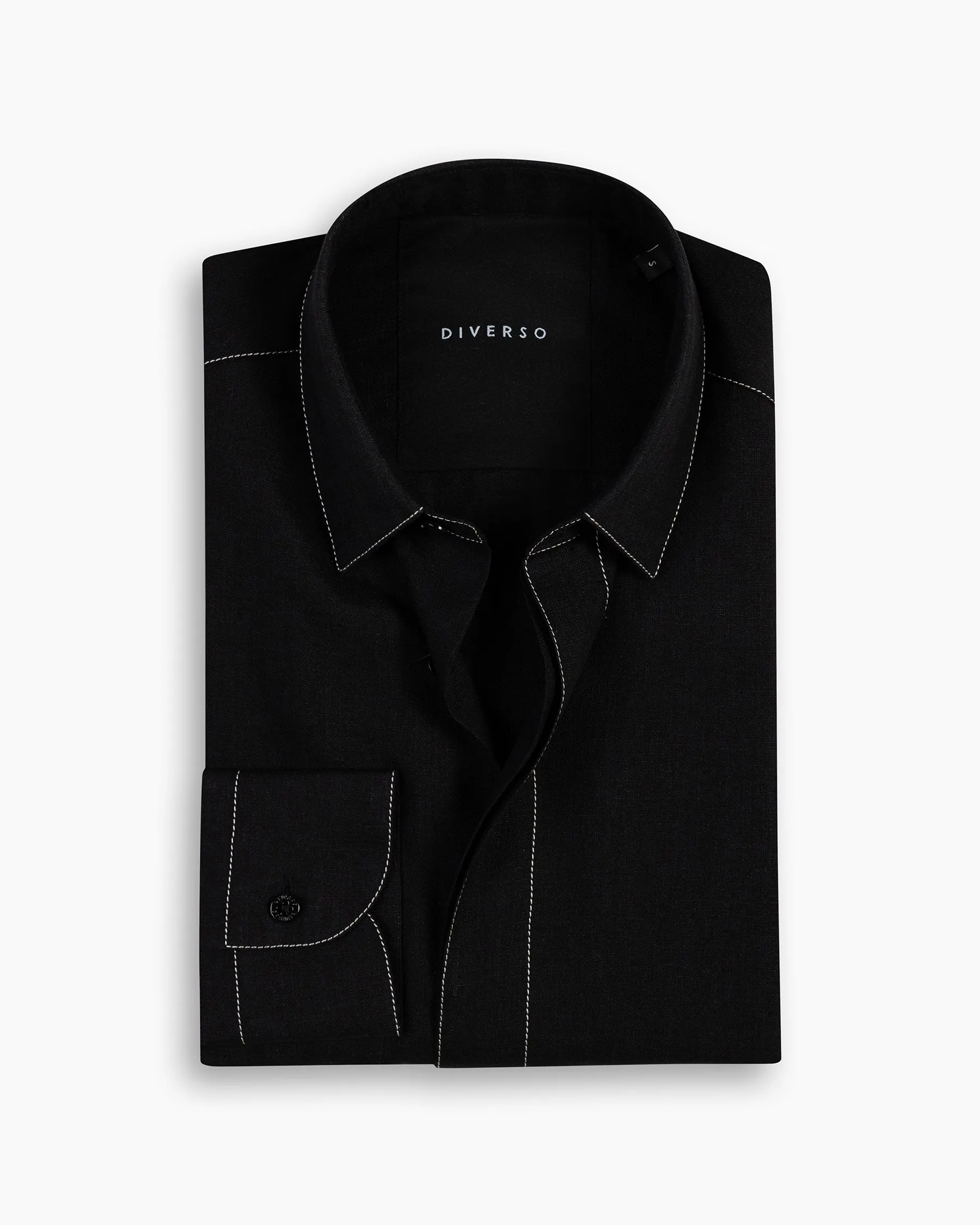 Black Silk-Stitch Linen Shirt