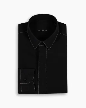 Black Silk-Stitch Linen Shirt