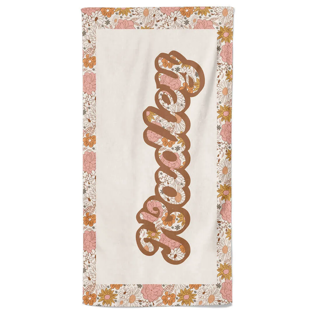 Boho Floral Personalized Kids Beach Towel | Floral Name