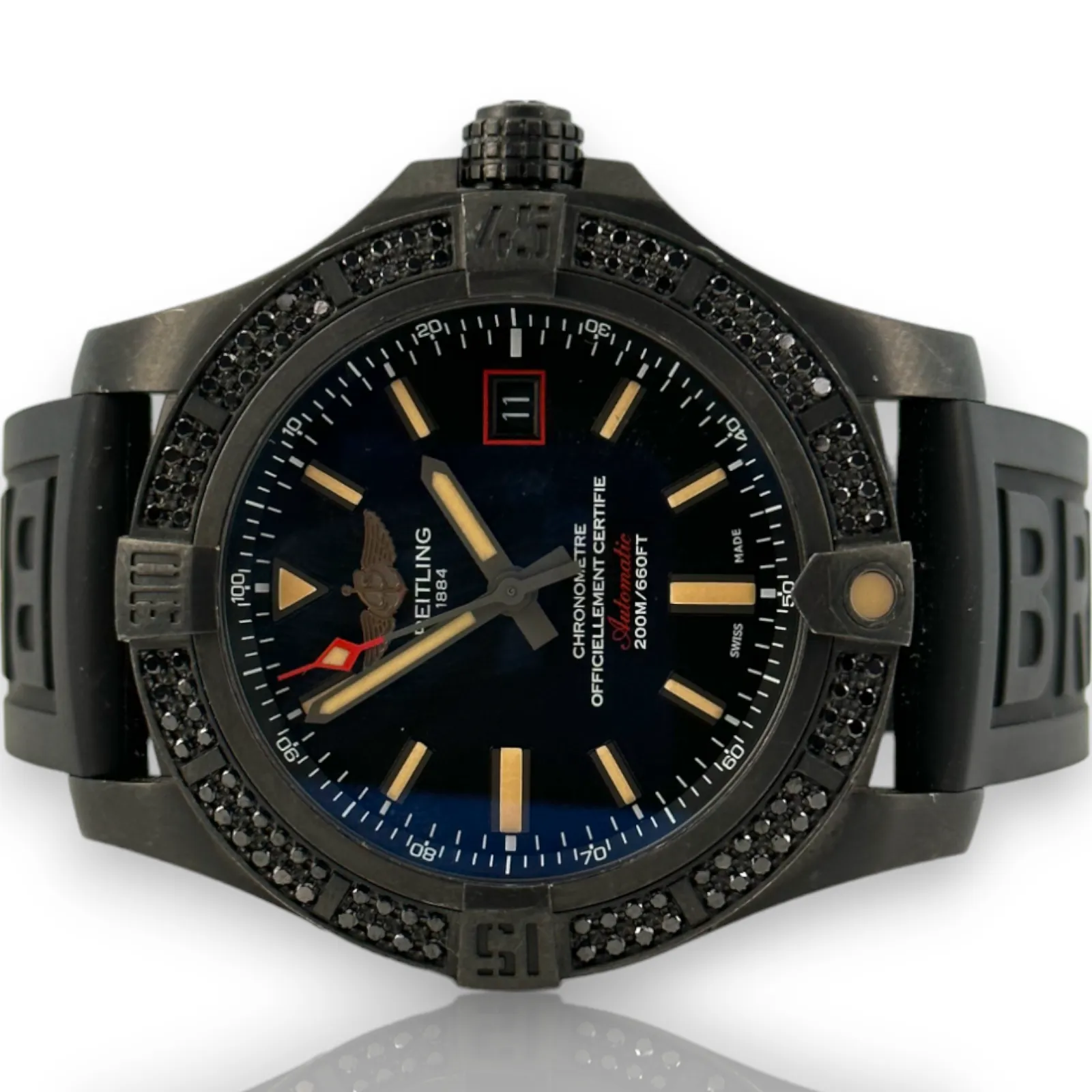 Breitling Avenger Black Bird Titanium Black Diamond Bezel 44mm V17311 Watch B&P