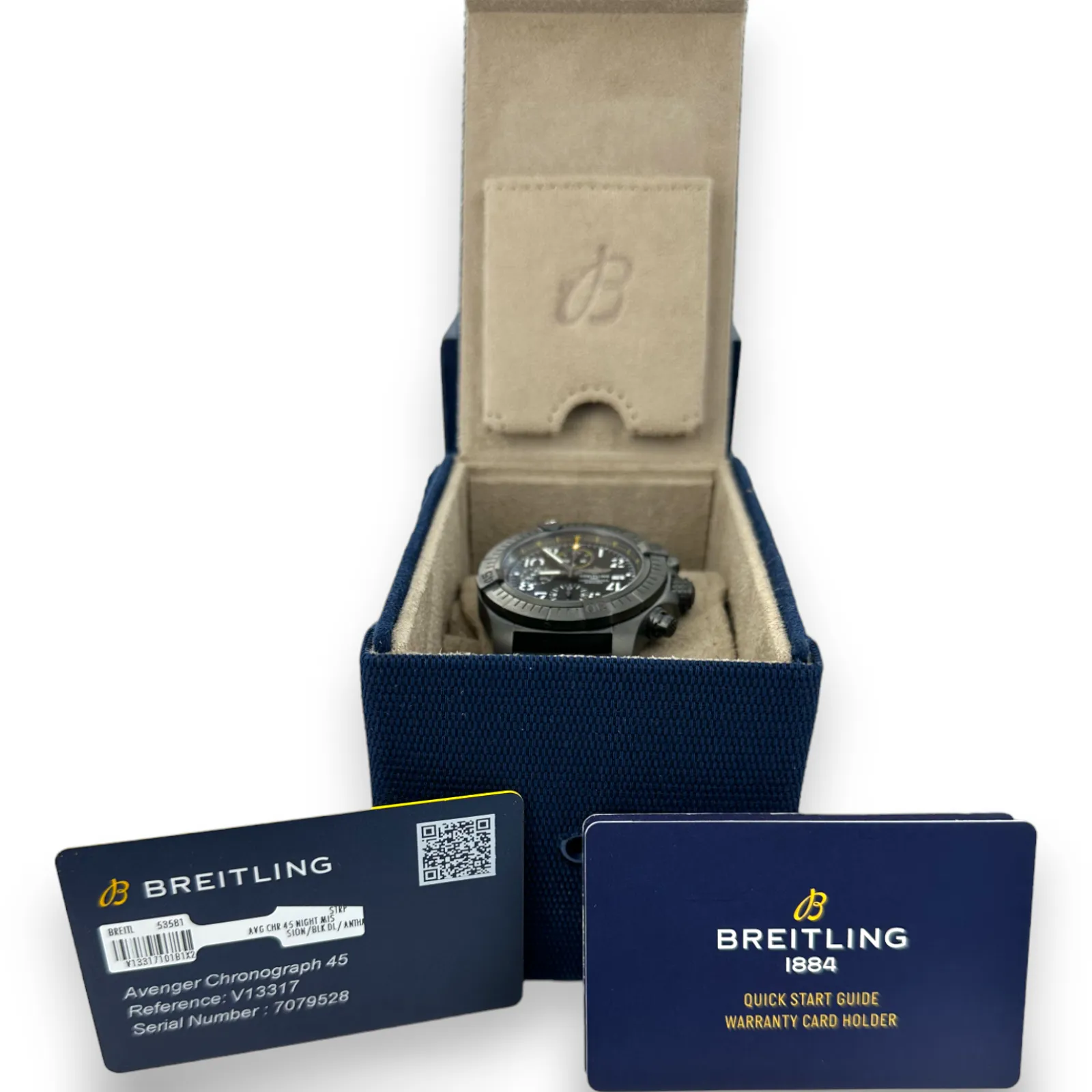 Breitling Avenger Chronograph 45mm Night Mission V13317 Titanium Watch B&P