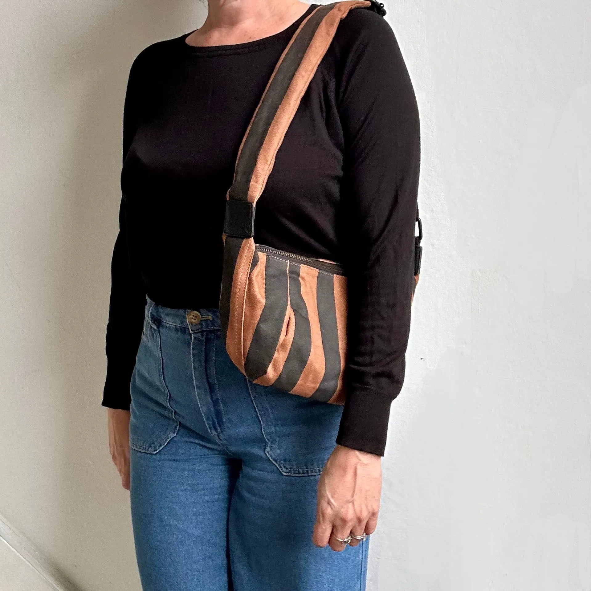 Brixton cross body sling bag - brown & black stripe print  - small