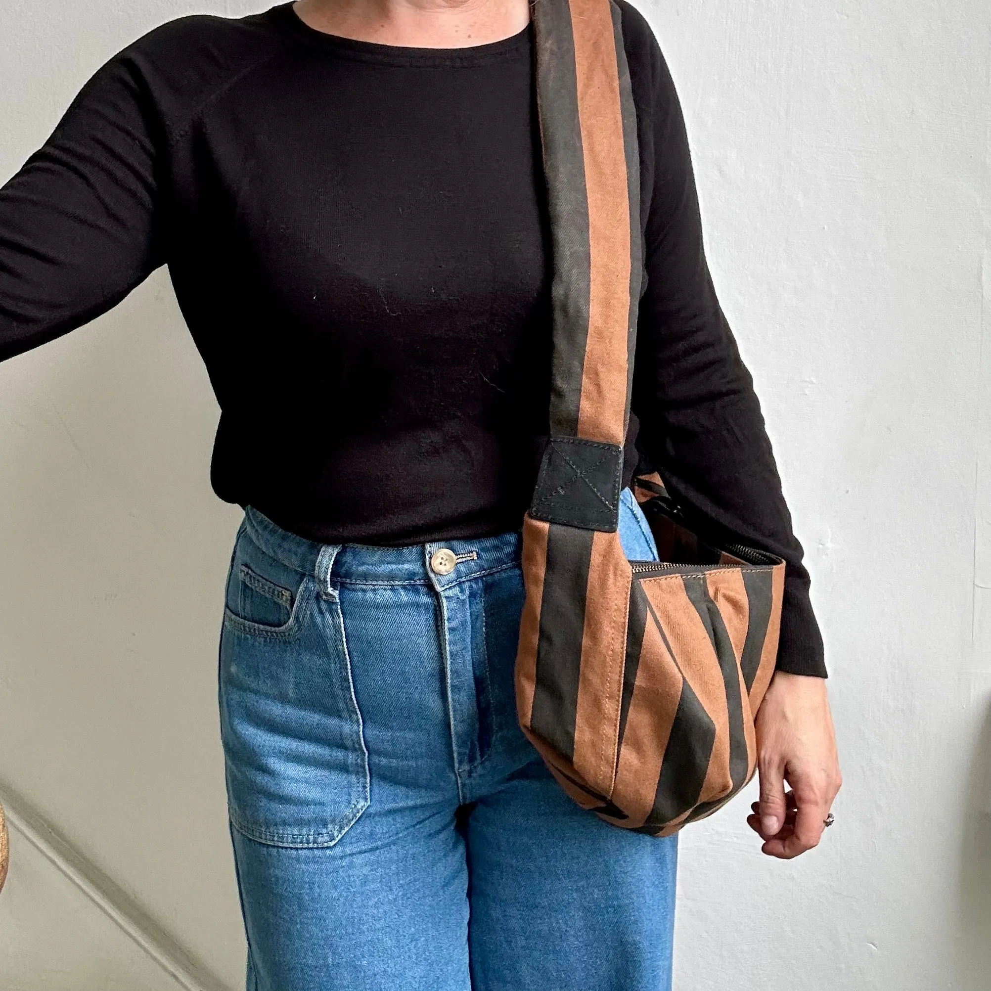 Brixton cross body sling bag - brown & black stripe print  - small