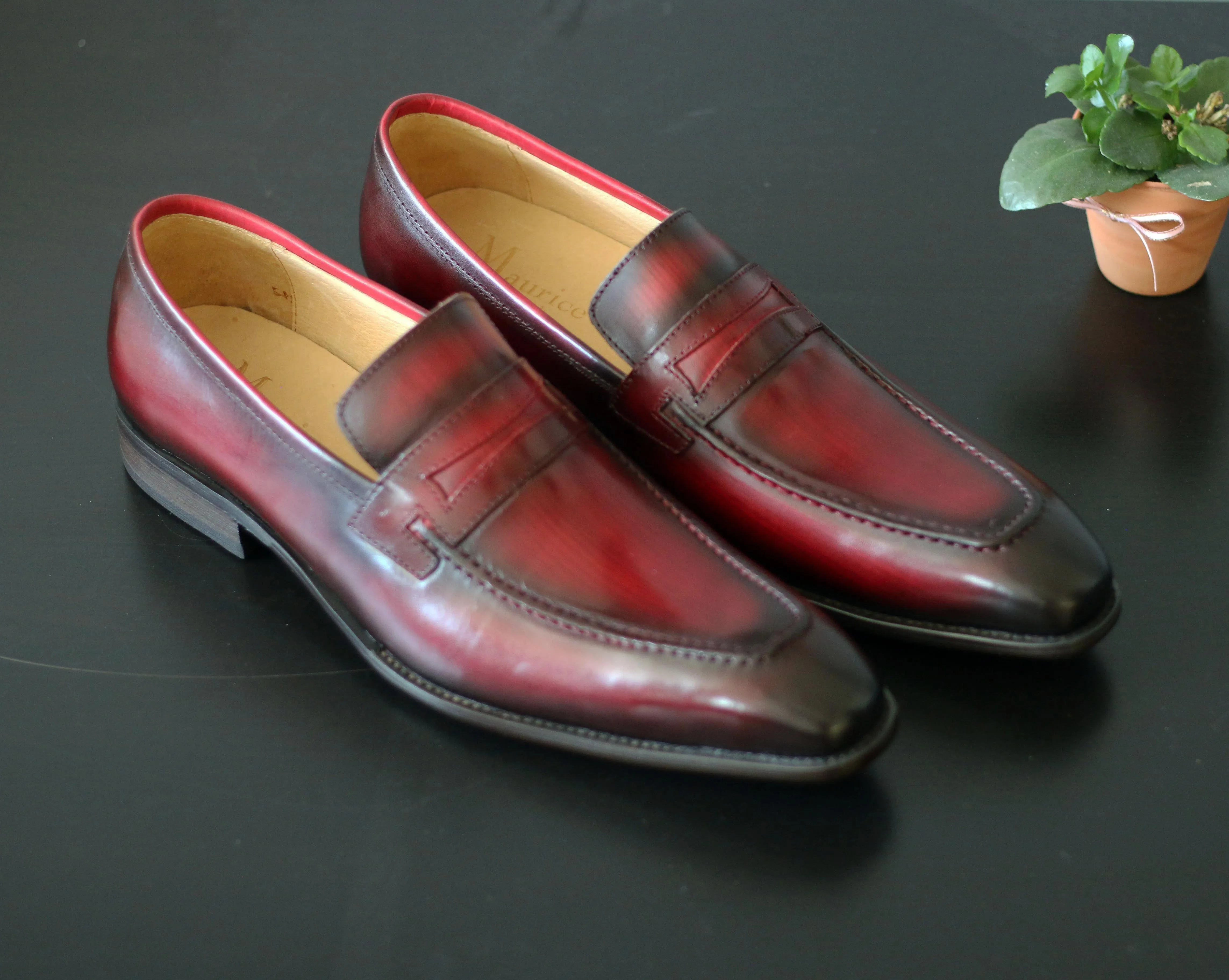 Burnished Calfskin Belt Burgundy