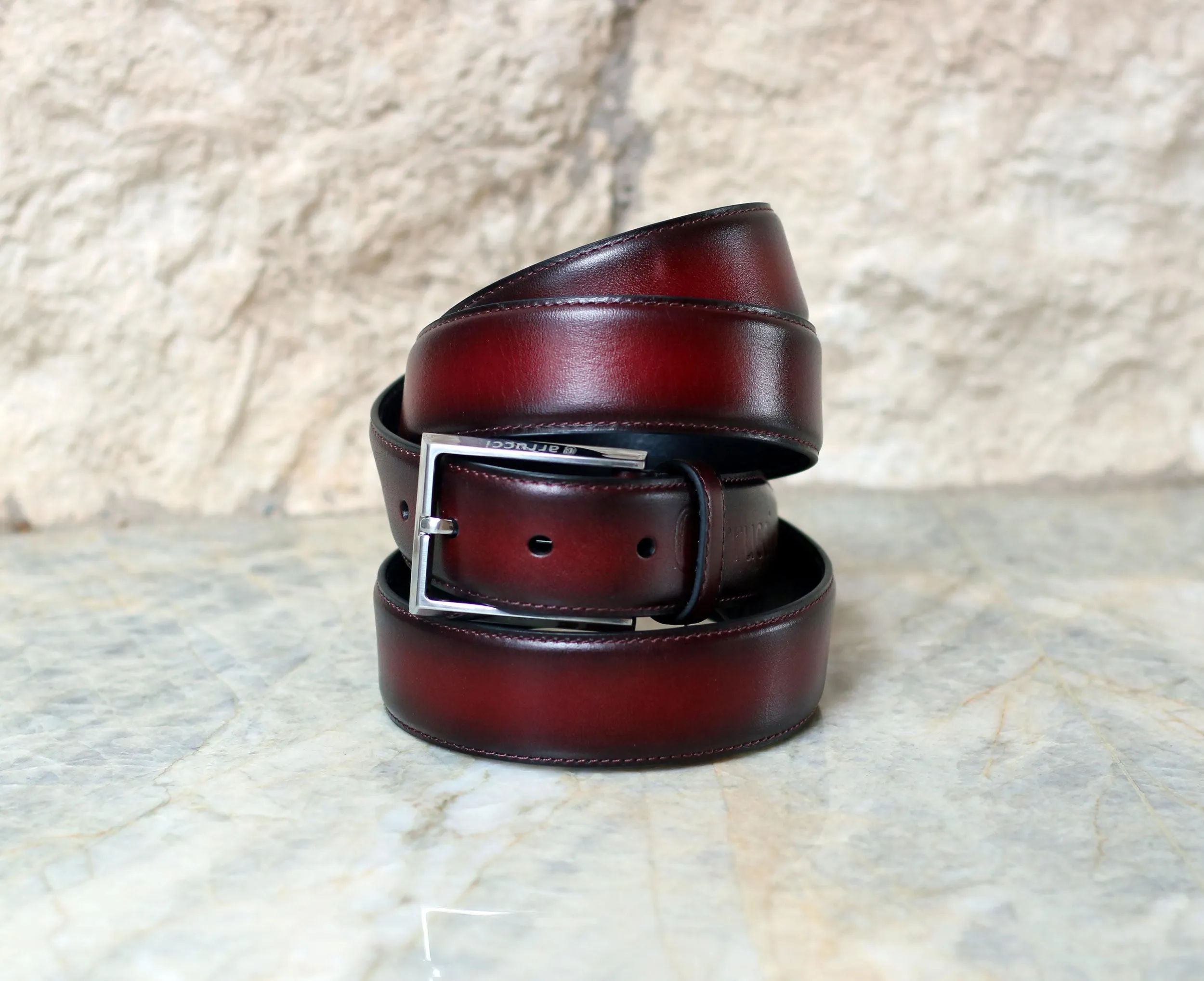 Burnished Calfskin Belt Burgundy