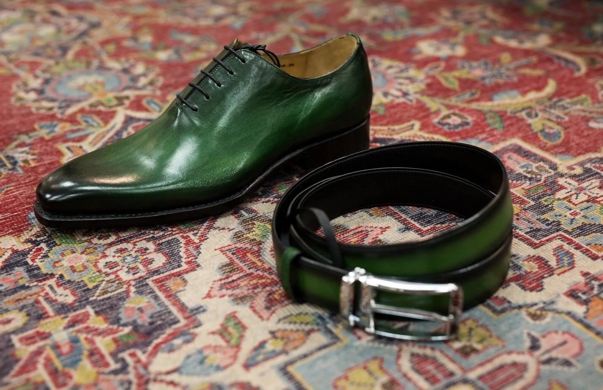 Burnished Calfskin Belt Green