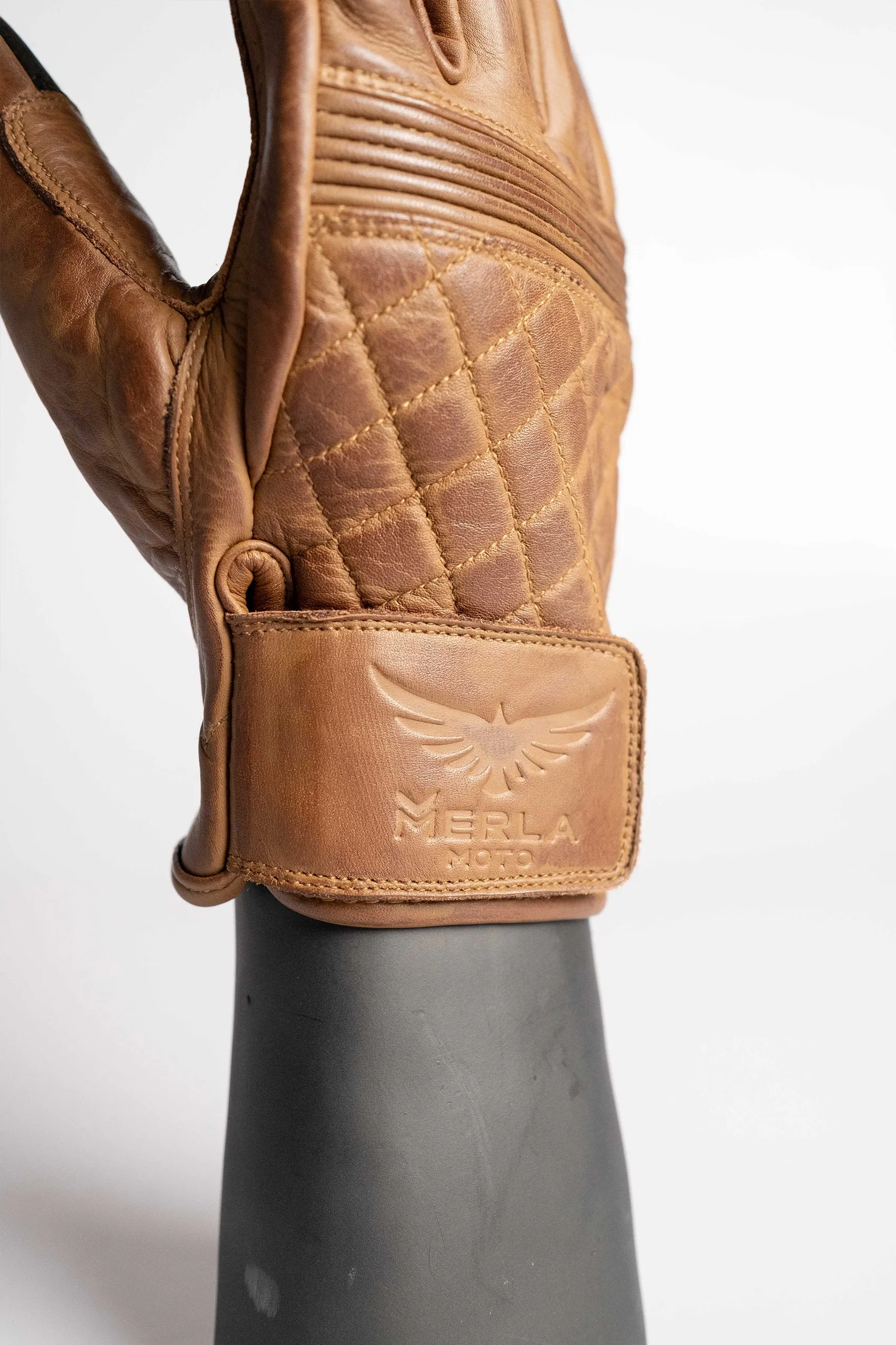 Cafe Quilted Leather Motorcycle Gloves - Toffee