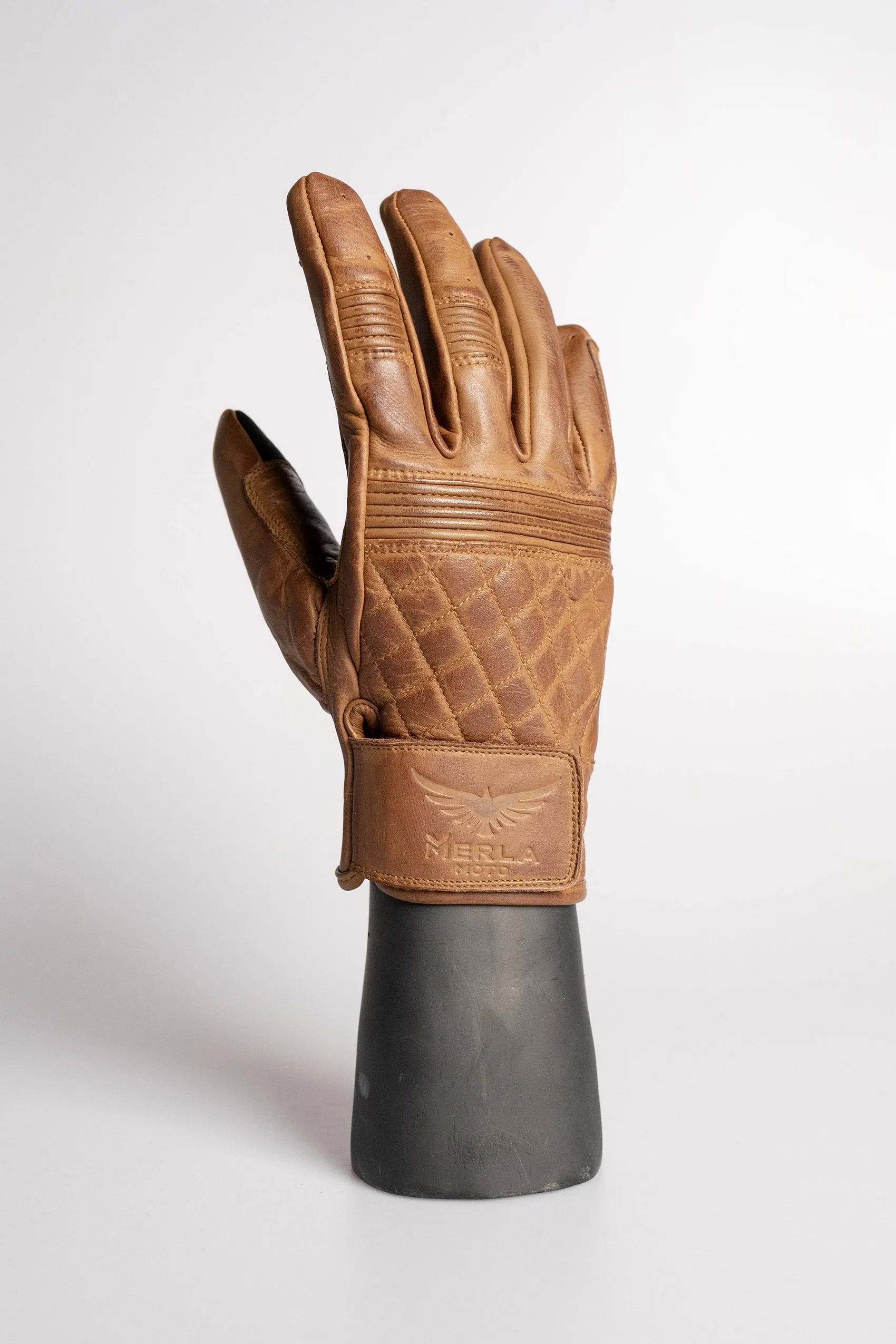 Cafe Quilted Leather Motorcycle Gloves - Toffee