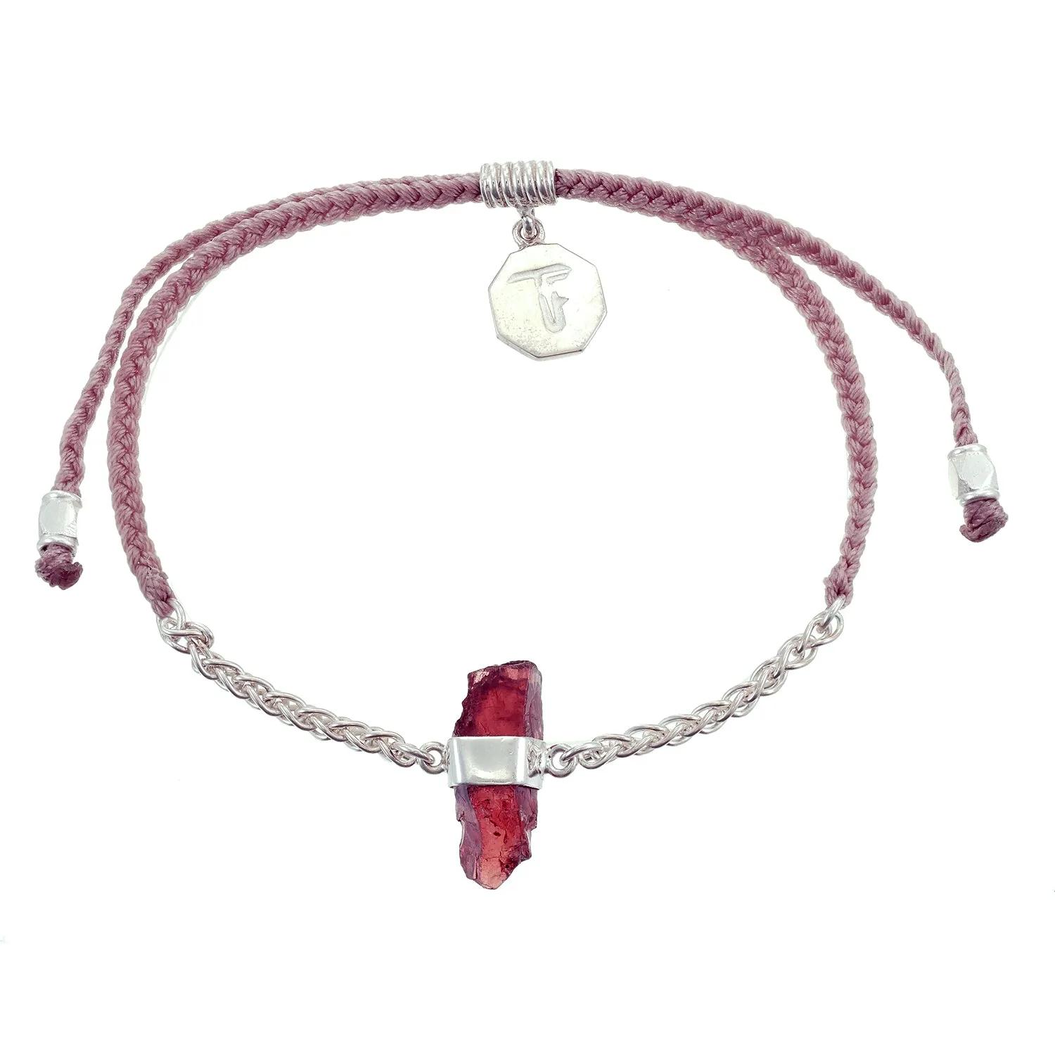 CHAIN & CORD CRYSTAL BRACELET - GARNET - DUSTY PINK - SILVER