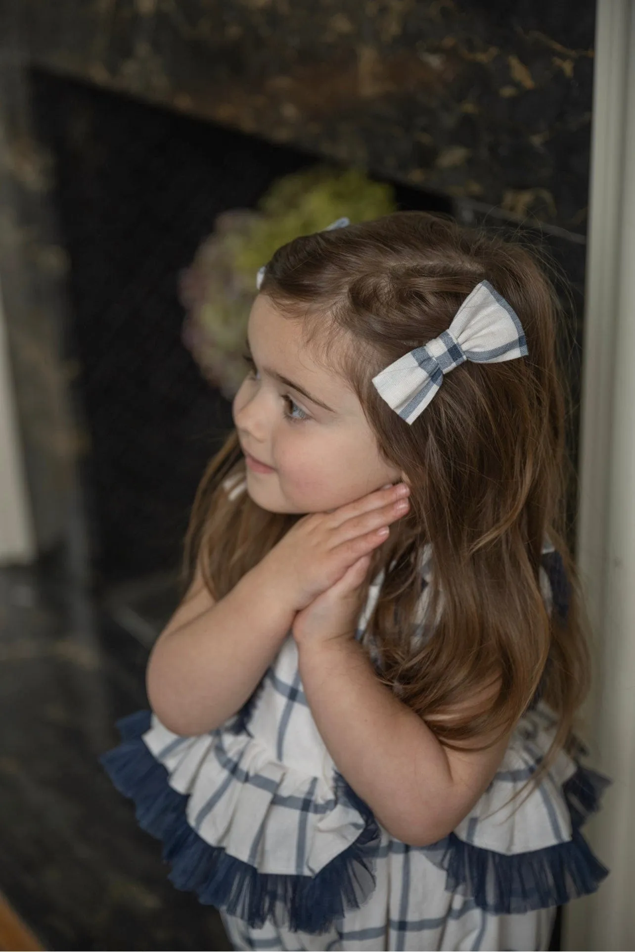 Checkered Linen Pigtail Bows